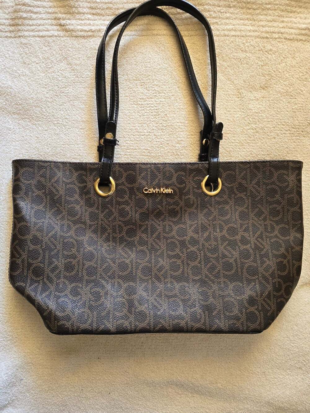 Calvin Klein Monogram Tote Bag Brown Black
